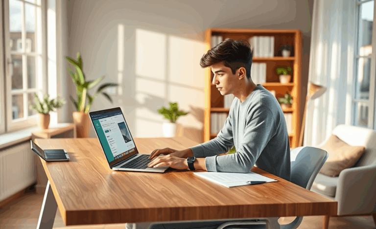 Mujer utilizando una computadora para solicitar un préstamo en línea.