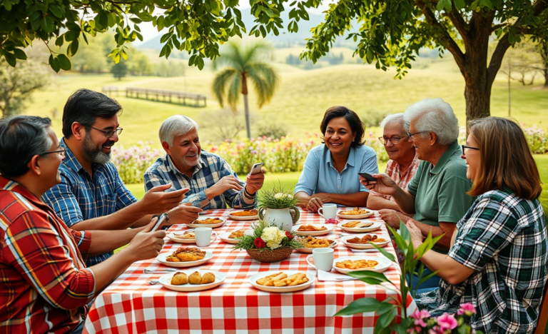 A group of diverse Christian people connecting and building friendships online.