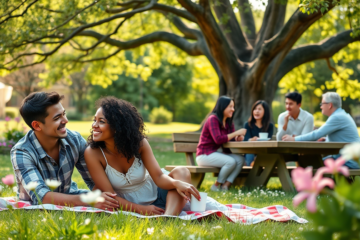 An illustration showcasing diverse Christian singles engaged in discussion, symbolizing faith-based matchmaking.