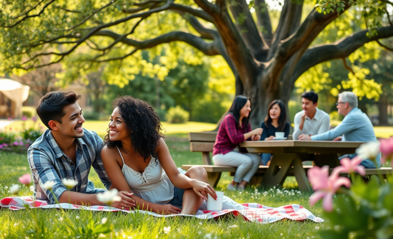 An illustration showcasing diverse Christian singles engaged in discussion, symbolizing faith-based matchmaking.