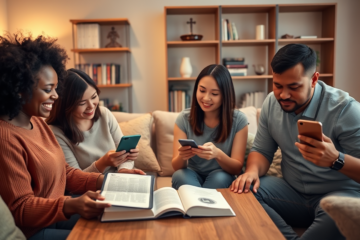 A collage of popular Christian apps highlighting their features.