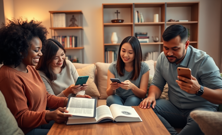 A collage of popular Christian apps highlighting their features.