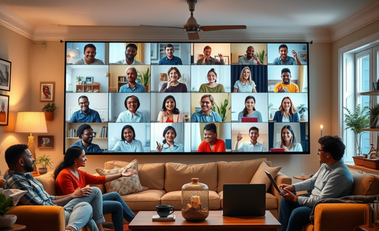 Image representing online fellowship among Christians using various digital platforms.