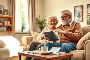 Imagen de adultos mayores revisando opciones de préstamos en línea.