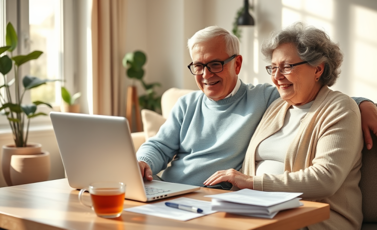 Ancianos solicitando un préstamo rápido y fácil en línea.